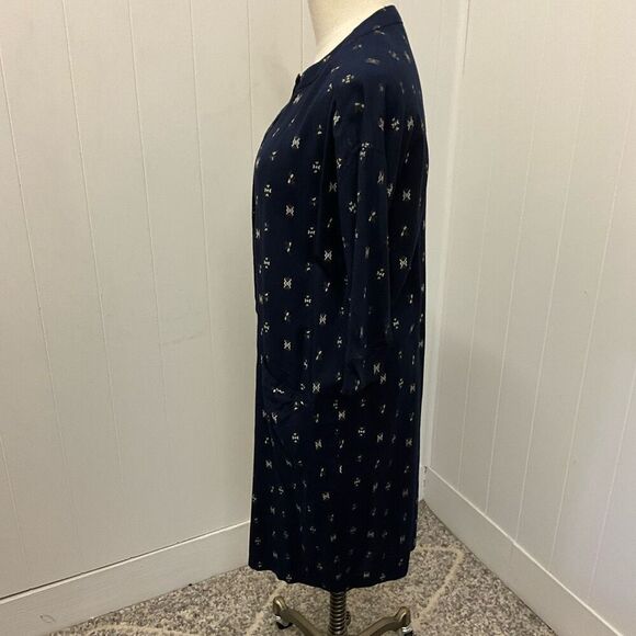 Vintage Gitano Women's Small Blue Print Button Down 3/4 Sleeve Midi Dress - Picture 10 of 14